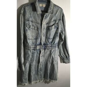 Free People Chain Of Command Lights Out Denim Mini Dress Sz Small Boho Festival